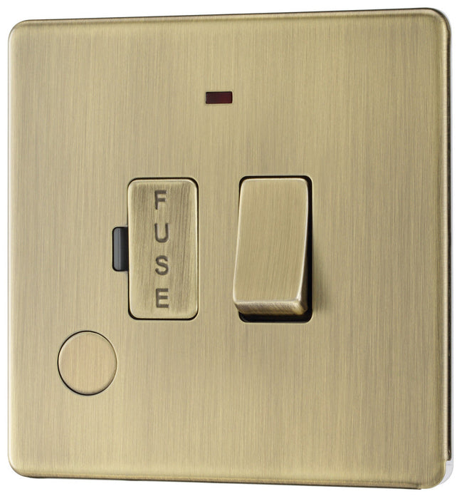 BG FAB53 Flatplate Screwless 13A Fused Connection Unit + Neon + Cable Outlet - Antique Brass