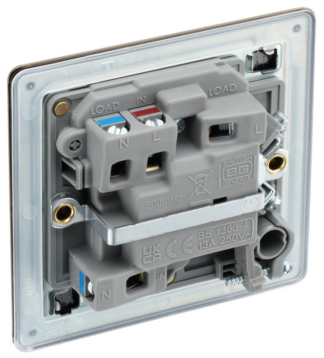 BG FAB53 Flatplate Screwless 13A Fused Connection Unit + Neon + Cable Outlet - Antique Brass