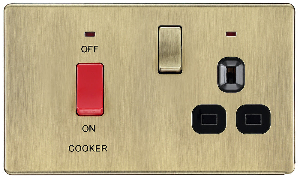 BG FAB70B Flatplate Screwless DP Cooker + Socket + Neon - Antique Brass + Black Insert