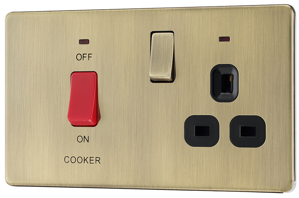 BG FAB70B Flatplate Screwless DP Cooker + Socket + Neon - Antique Brass + Black Insert