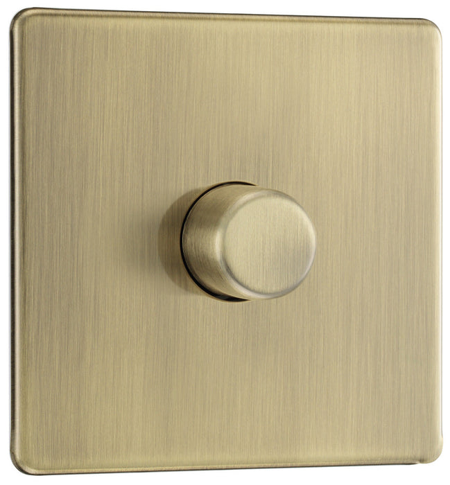 BG FAB81 Flatplate Screwless 2-Way Single Trailing Edge Dimmer Push On/Off - Antique Brass