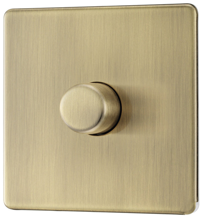 BG FAB81 Flatplate Screwless 2-Way Single Trailing Edge Dimmer Push On/Off - Antique Brass