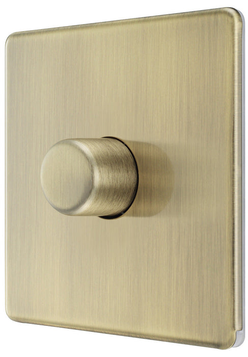 BG FAB81 Flatplate Screwless 2-Way Single Trailing Edge Dimmer Push On/Off - Antique Brass