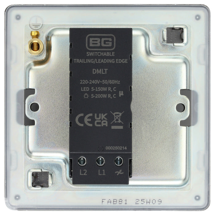 BG FAB81 Flatplate Screwless 2-Way Single Trailing Edge Dimmer Push On/Off - Antique Brass