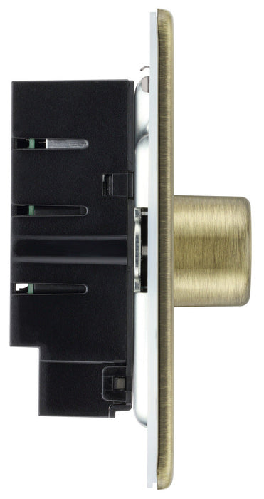 BG FAB81 Flatplate Screwless 2-Way Single Trailing Edge Dimmer Push On/Off - Antique Brass
