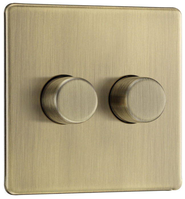 BG FAB82 Flatplate Screwless 2-Way Double Trailing Edge Dimmer Push On/Off - Antique Brass
