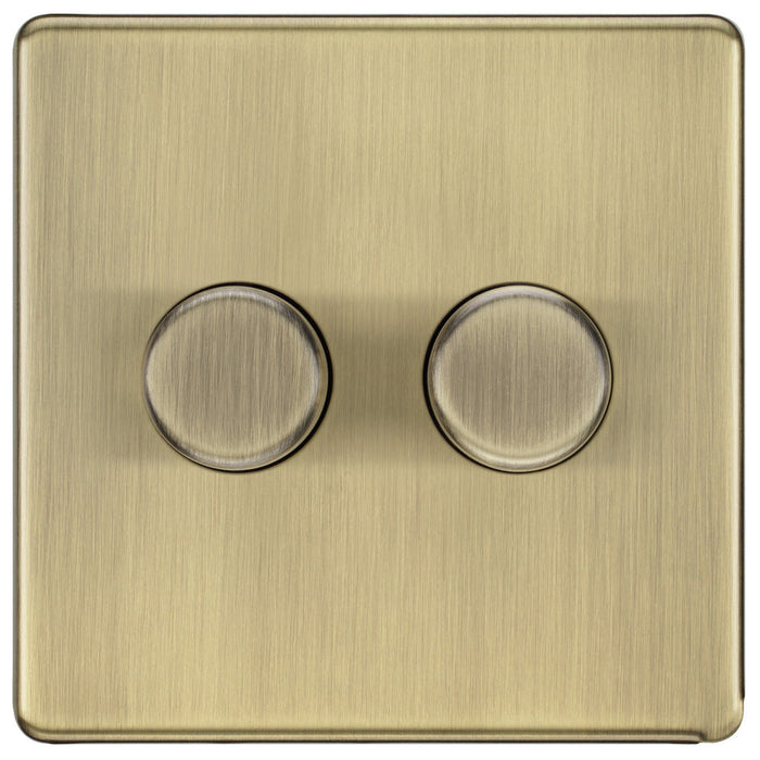 BG FAB82 Flatplate Screwless 2-Way Double Trailing Edge Dimmer Push On/Off - Antique Brass