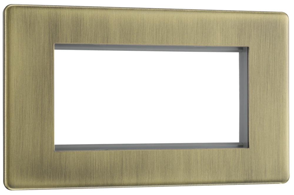 BG FABEMR4 Flatplate Screwless Quad Euro Module Faceplate - Antique Brass