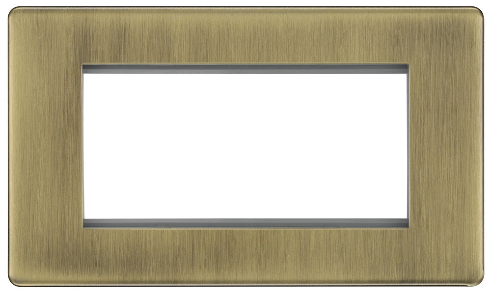 BG FABEMR4 Flatplate Screwless Quad Euro Module Faceplate - Antique Brass