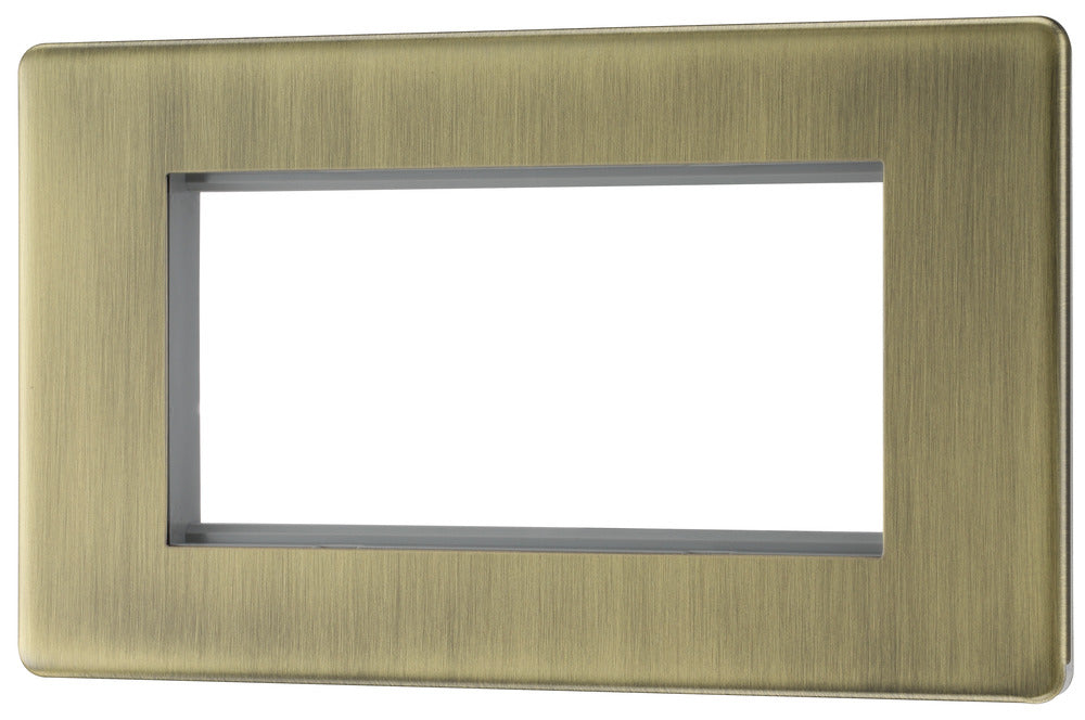 BG FABEMR4 Flatplate Screwless Quad Euro Module Faceplate - Antique Brass