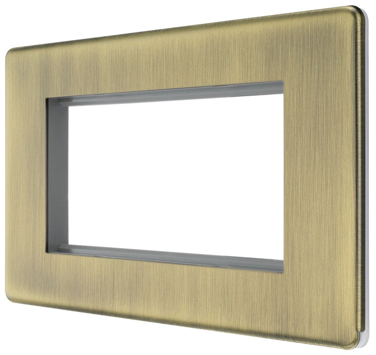BG FABEMR4 Flatplate Screwless Quad Euro Module Faceplate - Antique Brass