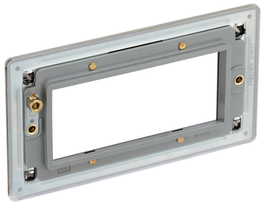 BG FABEMR4 Flatplate Screwless Quad Euro Module Faceplate - Antique Brass