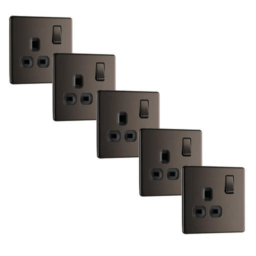 BG FBN21B Flatplate Screwless Single Socket 13A - Black Insert - Black Nickel (5 Pack) - westbasedirect.com