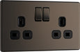 BG FBN22B Flatplate Screwless Double Socket 13A - Black Insert - Black Nickel - westbasedirect.com