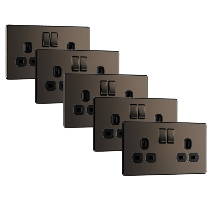 BG FBN22B Flatplate Screwless Double Socket 13A - Black Insert - Black Nickel (5 Pack) - westbasedirect.com