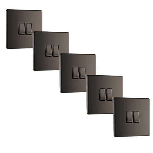 BG FBN42 Flatplate Screwless Double Light Switch 10A - Black Nickel (5 Pack) - westbasedirect.com