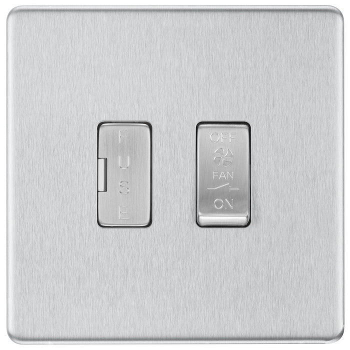 BG FBS15F Flatplate Screwless Triple Pole Fused Fan Isolator Switch 10A - Brushed Steel