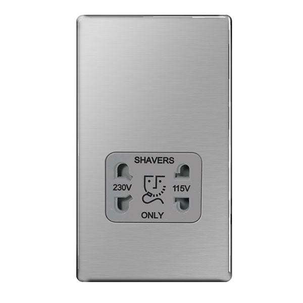 BG FBS20G Flatplate Screwless Dual Voltage Shaver Socket/Grey - Brushed Steel - westbasedirect.com