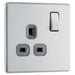 BG FBS21G Flatplate Screwless Single Socket 13A - Grey Insert - Brushed Steel (5 Pack) - westbasedirect.com