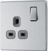 BG FBS21G Flatplate Screwless Single Socket 13A - Grey Insert - Brushed Steel (5 Pack) - westbasedirect.com