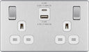 BG FBS22UAC22W Flatplate Screwless 13A Double Switched Power Socket + USB A+C (22W) - Brushed Steel + White Insert - westbasedirect.com