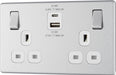 BG FBS22UAC22W Flatplate Screwless 13A Double Switched Power Socket + USB A+C (22W) - Brushed Steel + White Insert - westbasedirect.com