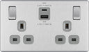 BG FBS22UAC45G Flatplate Screwless 13A Double Switched Power Socket + USB A+C (45W) - Brushed Steel + Grey Insert - westbasedirect.com