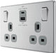 BG FBS22UAC45G Flatplate Screwless 13A Double Switched Power Socket + USB A+C (45W) - Brushed Steel + Grey Insert - westbasedirect.com