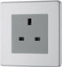 BG FBS23G Flatplate Screwless 1G 13A Unswitched Socket - Grey Insert - Brushed Steel - westbasedirect.com