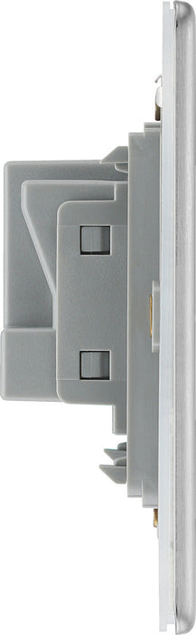 BG FBS23G Flatplate Screwless 1G 13A Unswitched Socket - Grey Insert - Brushed Steel - westbasedirect.com