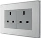 BG FBS24G Flatplate Screwless 2G 13A Unswitched Socket - Grey Insert - Brushed Steel - westbasedirect.com