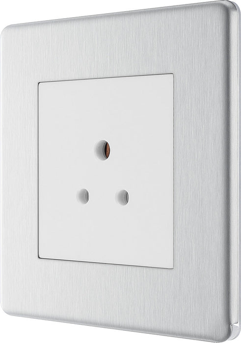 BG FBS28W Flatplate Screwless Unswitched Round Pin Socket 2A - White Insert - Brushed Steel - westbasedirect.com