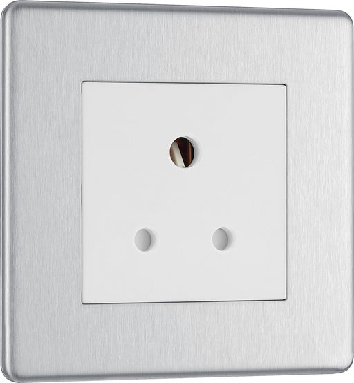 BG FBS29W Flatplate Screwless Unswitched Round Pin Socket 5A - White Insert - Brushed Steel - westbasedirect.com