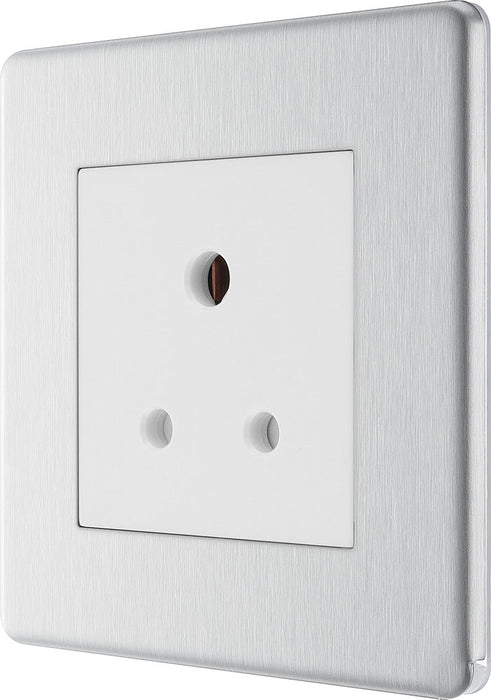 BG FBS29W Flatplate Screwless Unswitched Round Pin Socket 5A - White Insert - Brushed Steel - westbasedirect.com