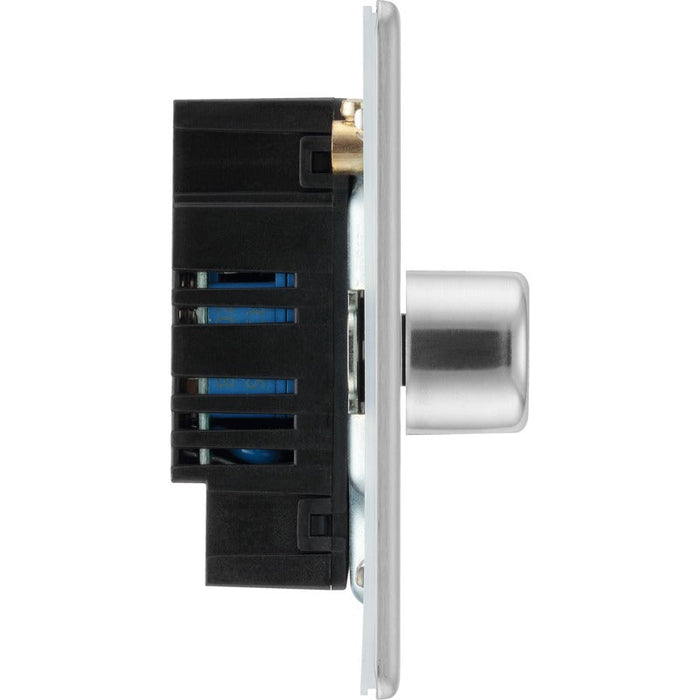 BG FBS84 Flatplate Screwless 2-Way Quad Trailing Edge Dimmer Push On/Off - Brushed Steel - westbasedirect.com