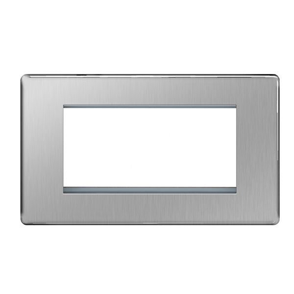 BG FBSEMR4 Flatplate Screwless Quad Euro Module Faceplate - Brushed Steel - westbasedirect.com