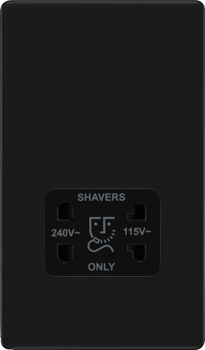 BG FFB20B Flatplate Screwless Dual Voltage Shaver Socket - Black Insert - Matt Black - westbasedirect.com