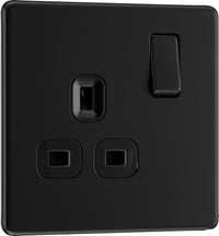 BG FFB21B Flatplate Screwless Single Socket 13A - Black Insert - Matt Black