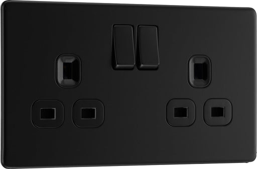 BG FFB22B Flatplate Screwless Double Socket 13A - Black Insert - Matt Black - westbasedirect.com