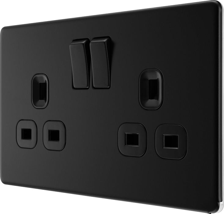 BG FFB22B Flatplate Screwless Double Socket 13A - Black Insert - Matt Black - westbasedirect.com