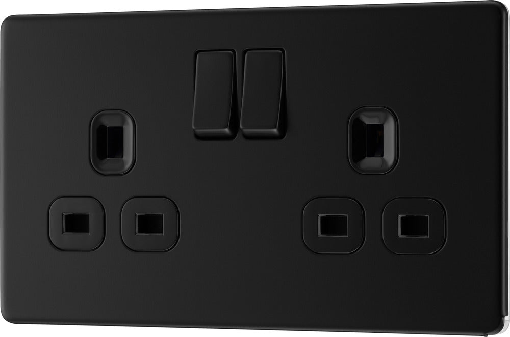 BG FFB22B Flatplate Screwless Double Socket 13A - Black Insert - Matt Black - westbasedirect.com