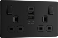 BG FFB22UAAC15B Flatplate Screwless Double Socket + 2xUSB A +1xUSB C(15W) - Black Insert - Matt Black