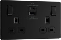 BG FFB22UAC45B Flatplate Screwless Double Socket + 2xUSB A+C(45W) - Black Insert - Matt Black