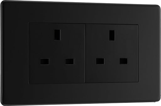 BG FFB24B Flatplate Screwless 2G 13A Unswitched Socket - Black Insert - Matt Black - westbasedirect.com