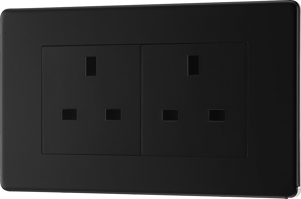 BG FFB24B Flatplate Screwless 2G 13A Unswitched Socket - Black Insert - Matt Black - westbasedirect.com