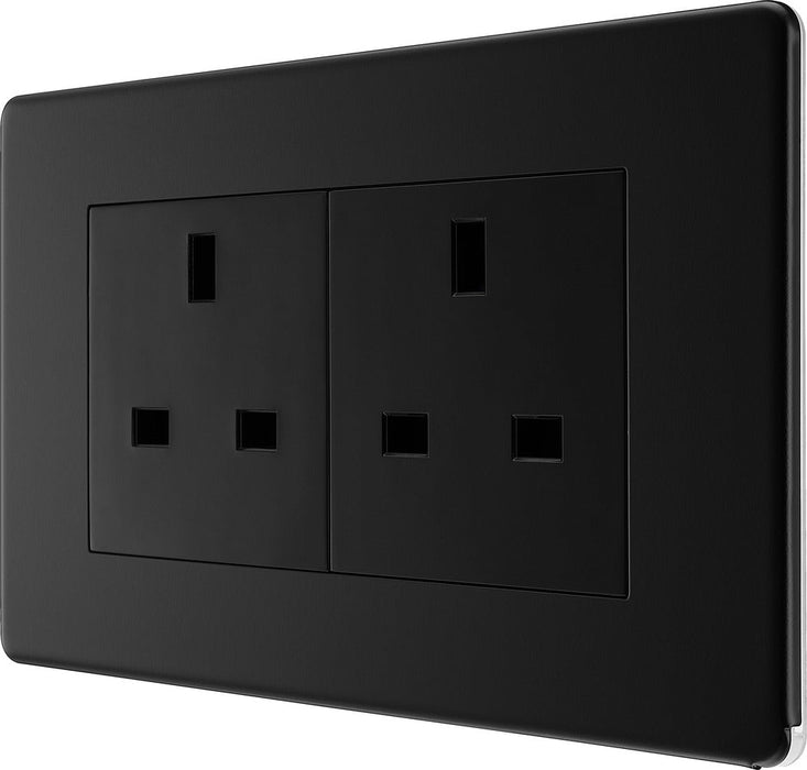 BG FFB24B Flatplate Screwless 2G 13A Unswitched Socket - Black Insert - Matt Black - westbasedirect.com