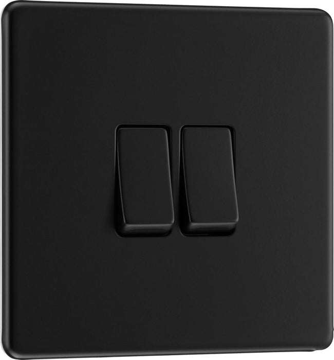 BG FFB42 Flatplate Screwless Double Light Switch 10A - Matt Black - westbasedirect.com
