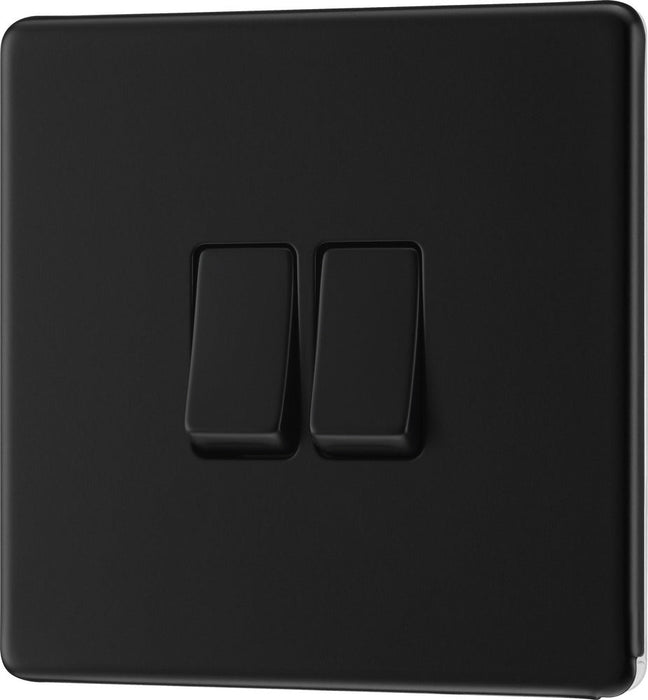 BG FFB42 Flatplate Screwless Double Light Switch 10A - Matt Black (5 Pack) - westbasedirect.com