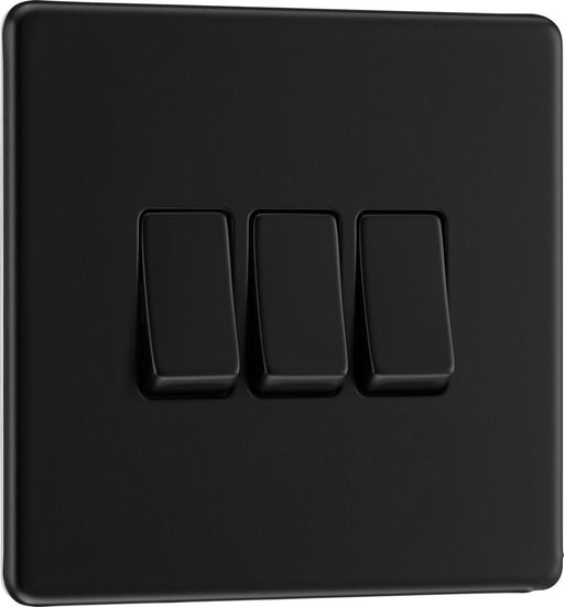 BG FFB43 Flatplate Screwless Triple Light Switch 10A - Matt Black - westbasedirect.com