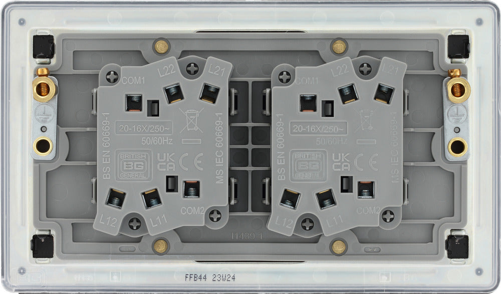 BG FFB44 Flatplate Screwless 20A 16AX 2 Way Quadruple Light Switch - Matt Black - westbasedirect.com